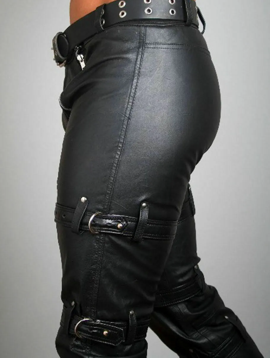 Men's Genuine Leather Buckle pants