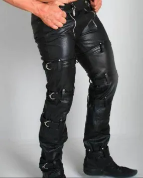 Men's Genuine Leather Buckle pants