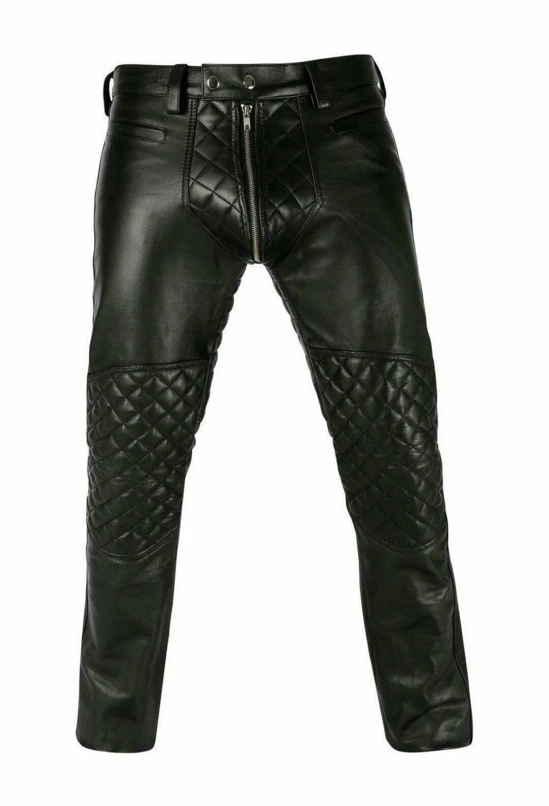 Men's Real Cowhide Soft Leather Quilted Trouser Pants