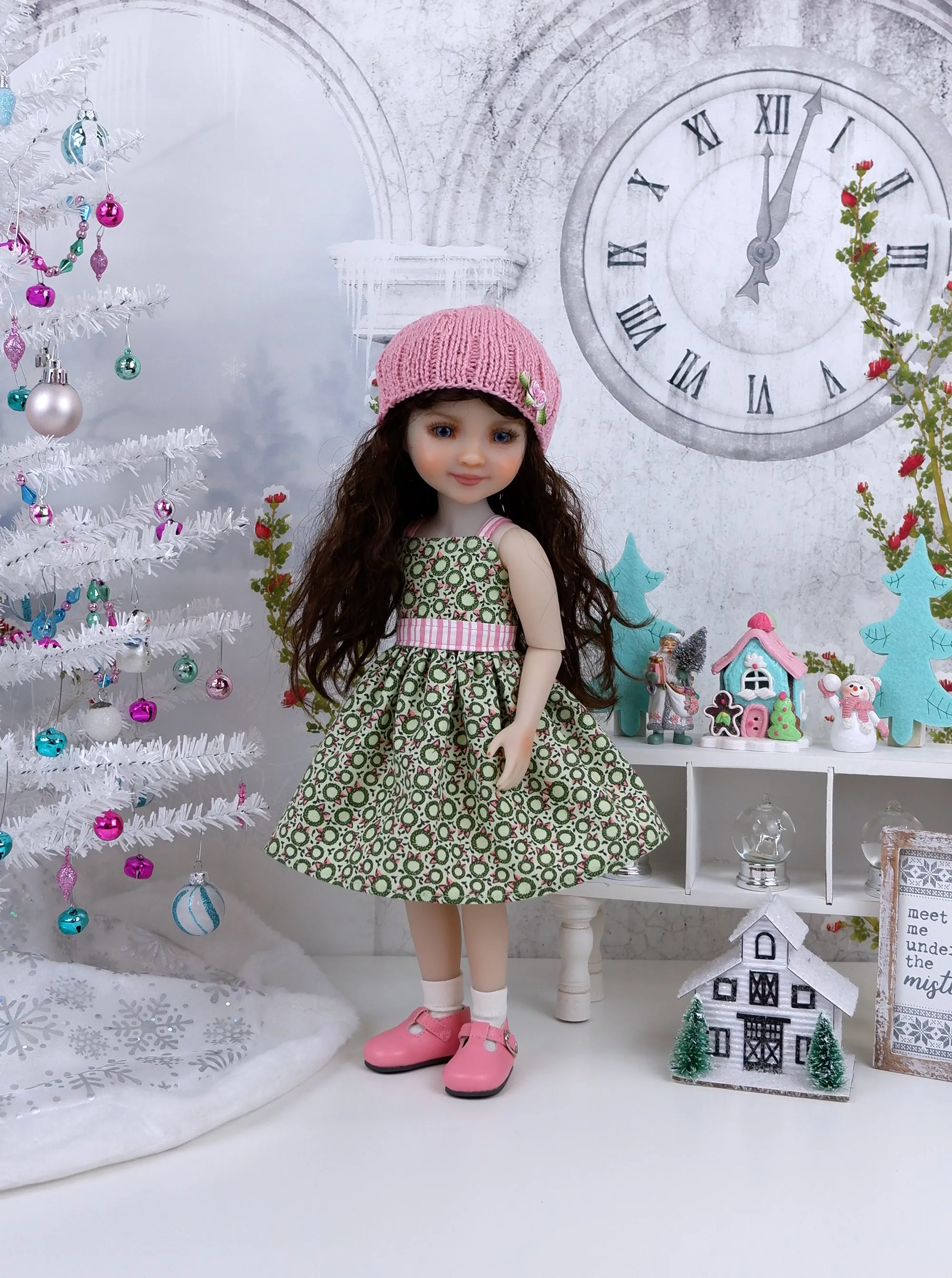 Merry Mini Wreaths - dress and sweater set with shoes for Ruby Red Fashion Friends doll
