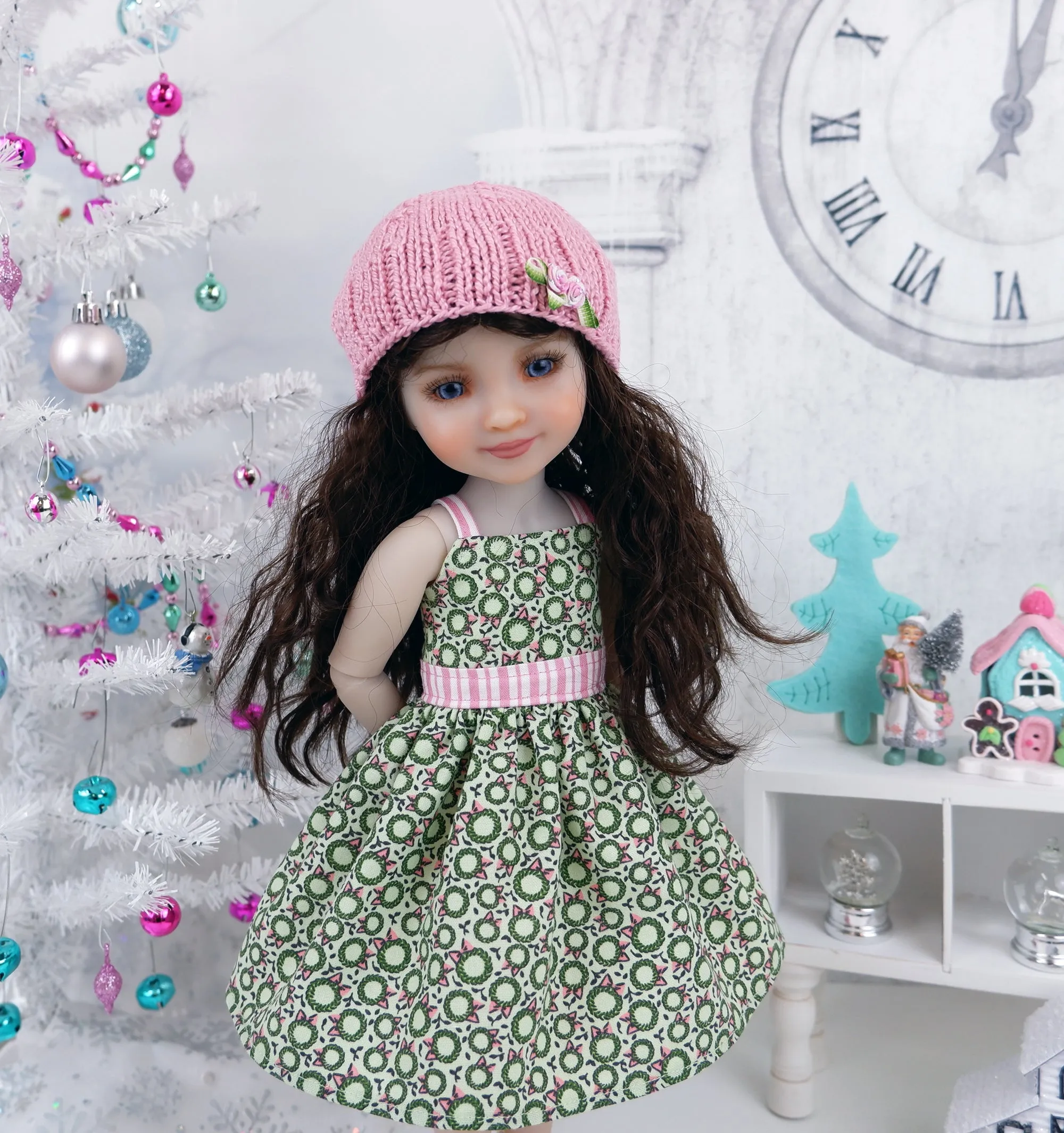 Merry Mini Wreaths - dress and sweater set with shoes for Ruby Red Fashion Friends doll