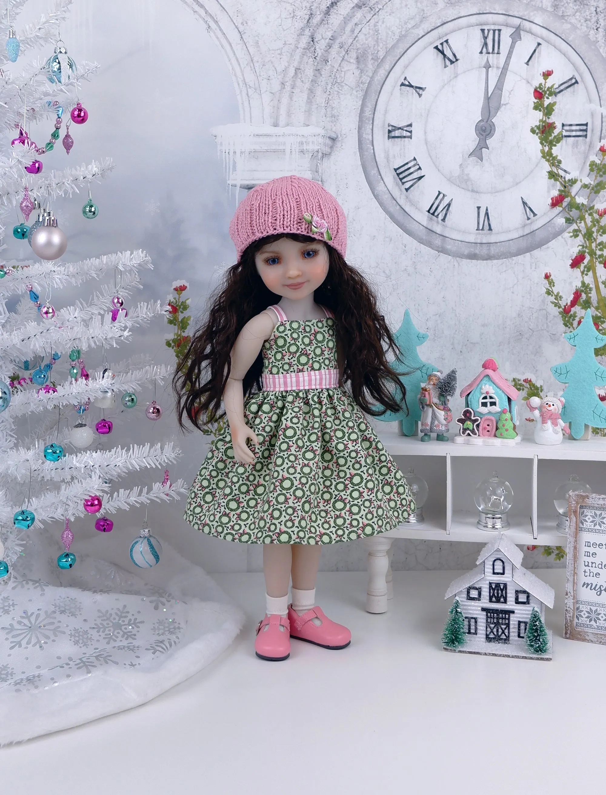 Merry Mini Wreaths - dress and sweater set with shoes for Ruby Red Fashion Friends doll