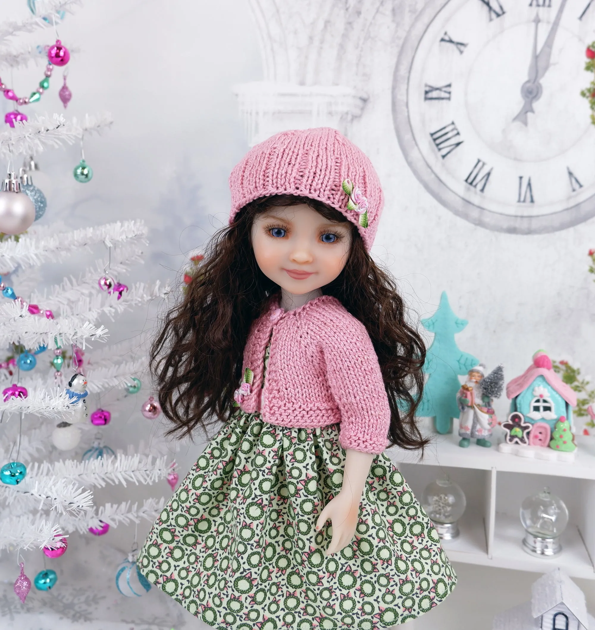 Merry Mini Wreaths - dress and sweater set with shoes for Ruby Red Fashion Friends doll