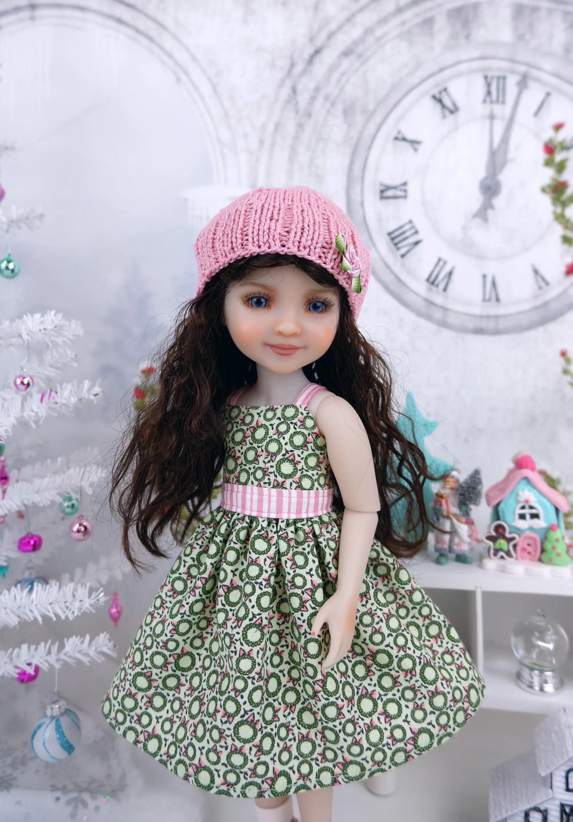 Merry Mini Wreaths - dress and sweater set with shoes for Ruby Red Fashion Friends doll