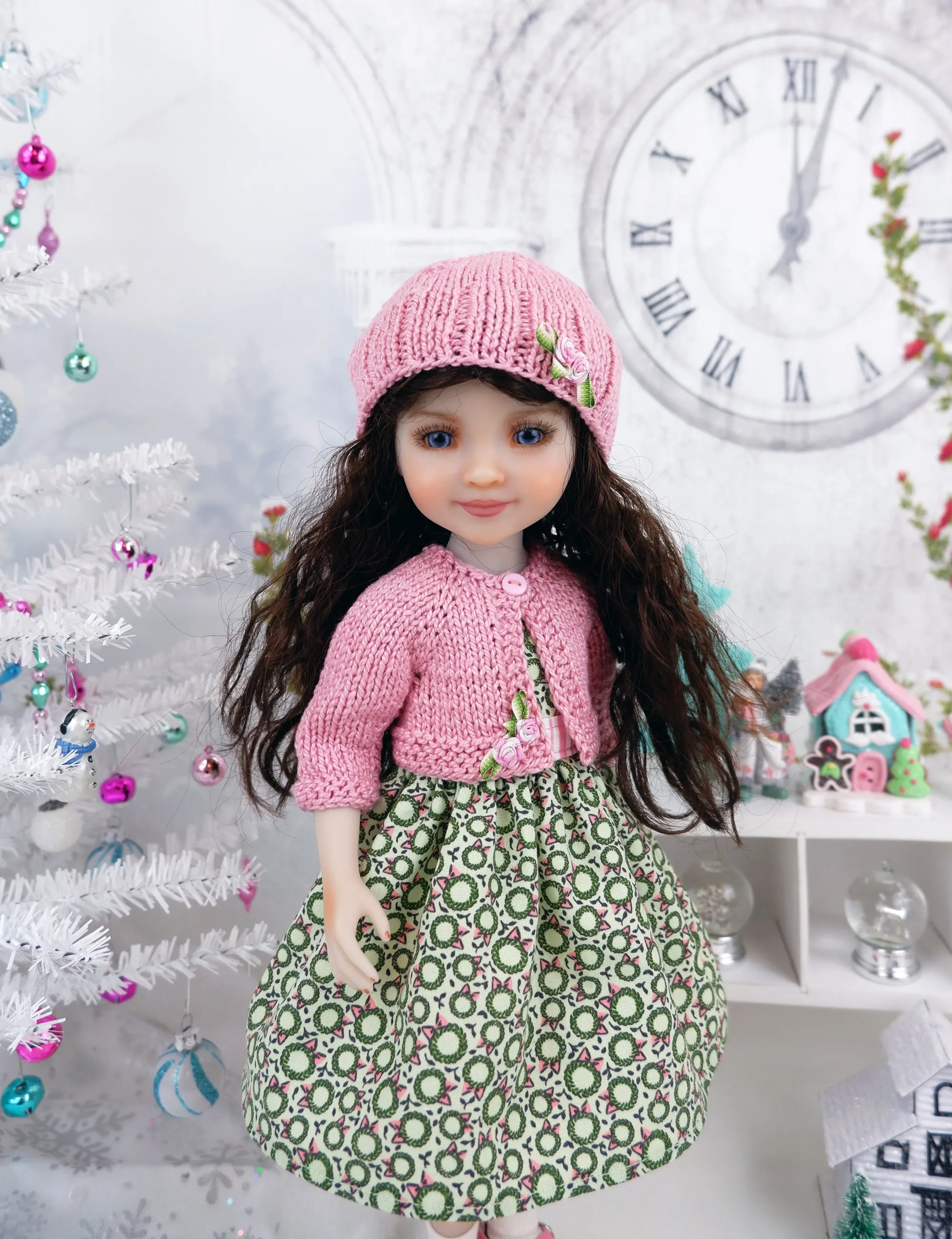 Merry Mini Wreaths - dress and sweater set with shoes for Ruby Red Fashion Friends doll