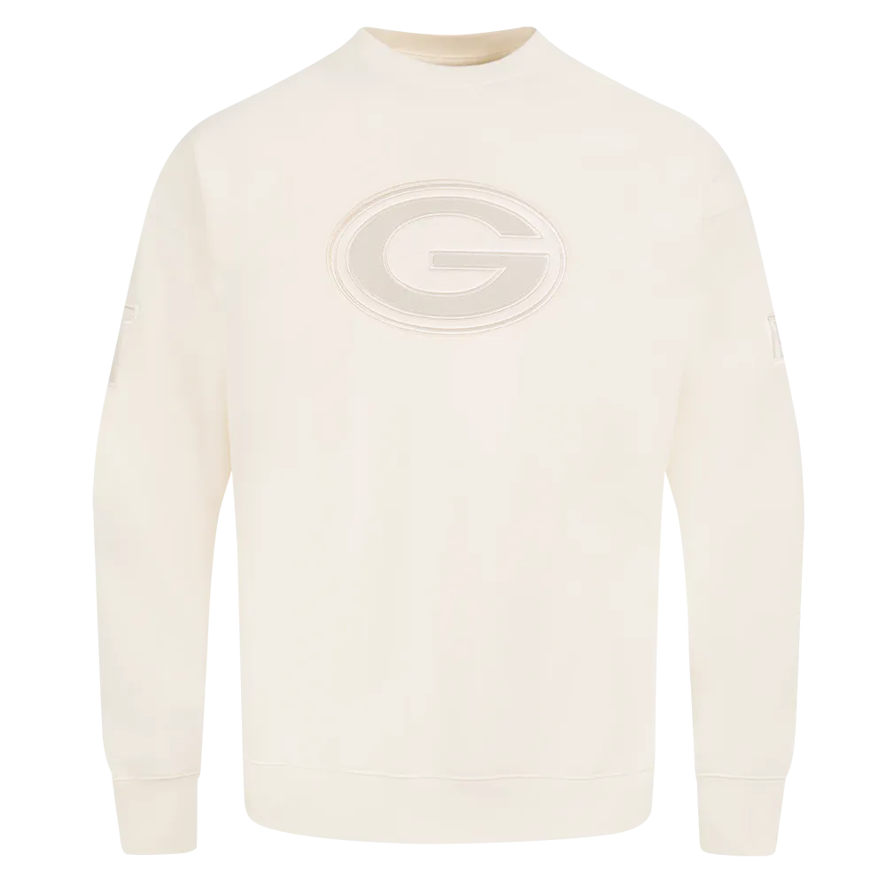 NFL GREEN BAY PACKERS NEUTRAL MEN'S DROP SHOULDER FLC CREWNECK (EGGSHELL)