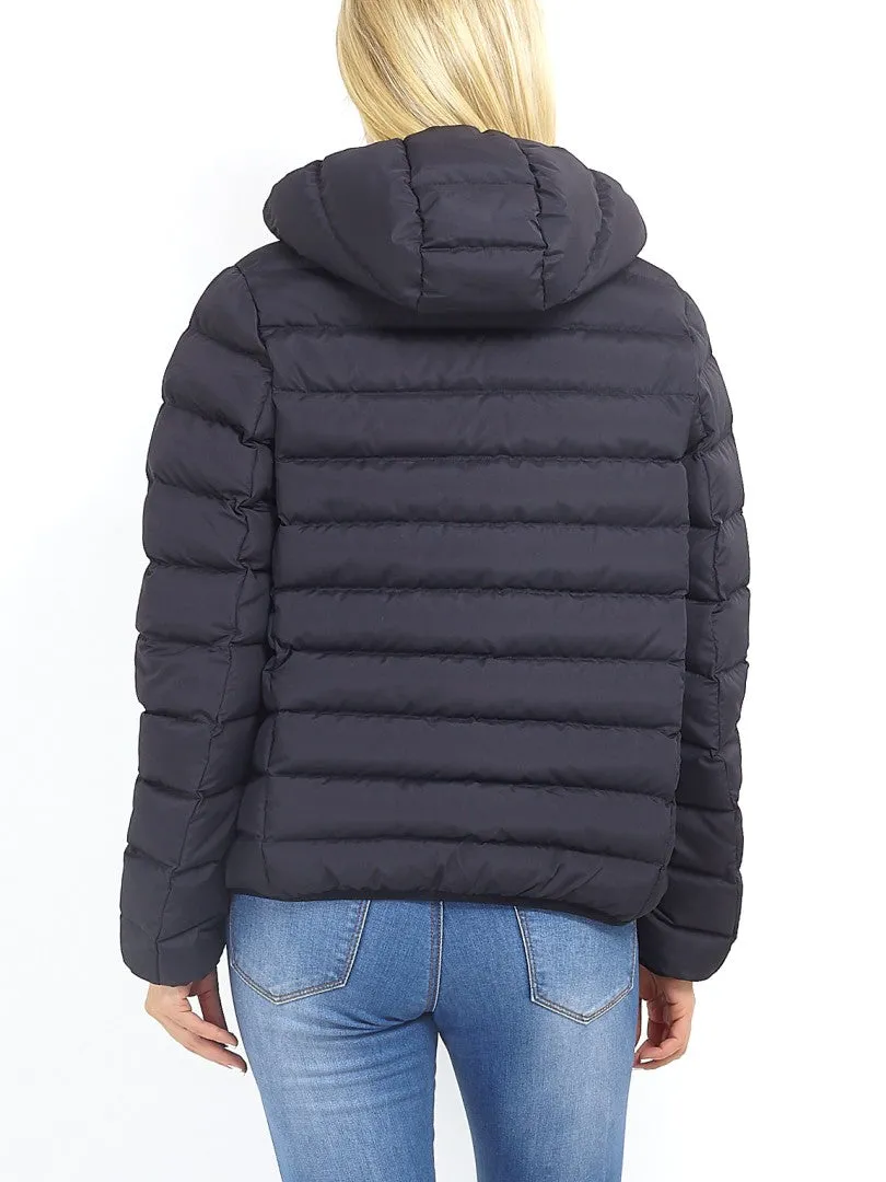 PLAIN BLACK HOODED PUFFER JACKET
