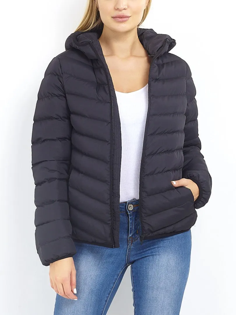 PLAIN BLACK HOODED PUFFER JACKET