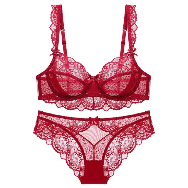 Sexy Lace Bra Set for Women – Elegant Mesh Lingerie Set, Ventilated, Thin Underwear with Matching Panties