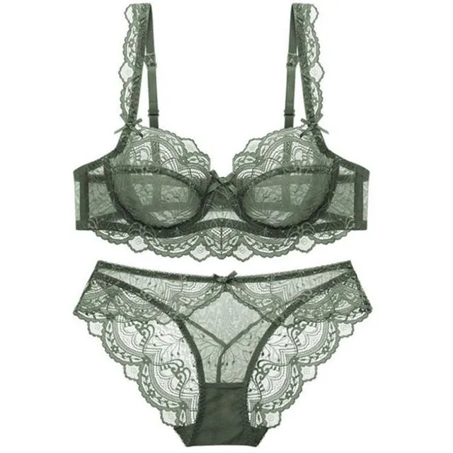Sexy Lace Bra Set for Women – Elegant Mesh Lingerie Set, Ventilated, Thin Underwear with Matching Panties