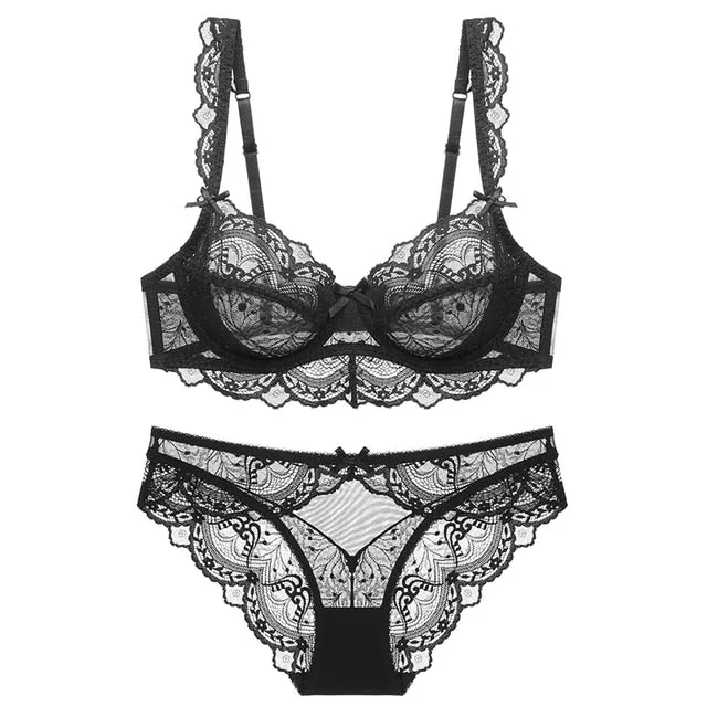 Sexy Lace Bra Set for Women – Elegant Mesh Lingerie Set, Ventilated, Thin Underwear with Matching Panties