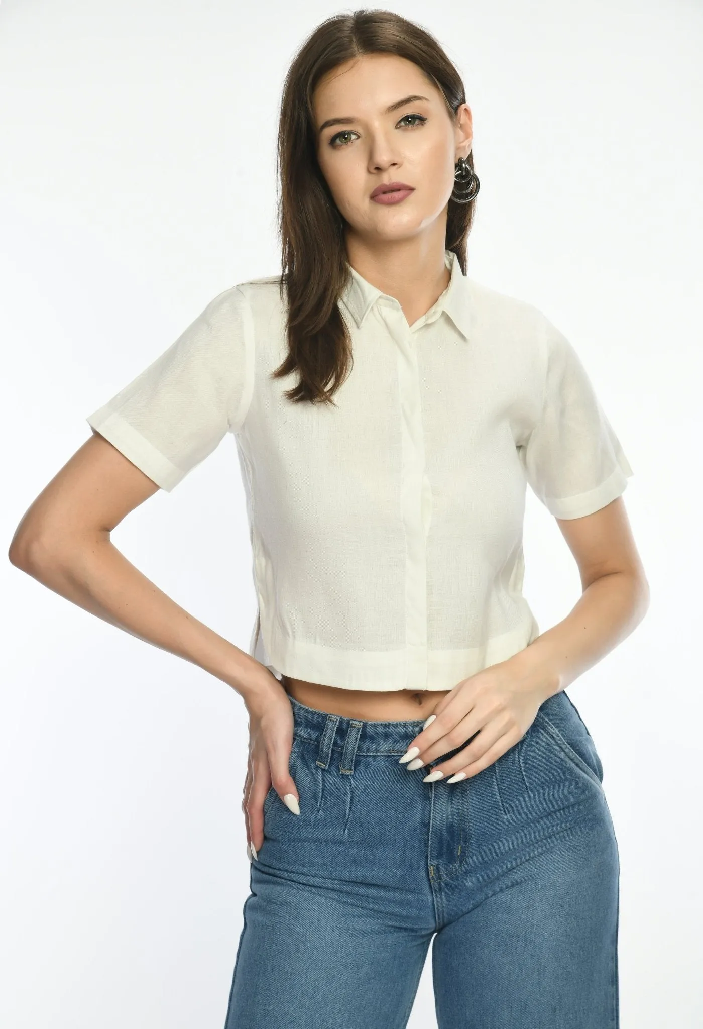 Short Sleeves Cropped Shirt