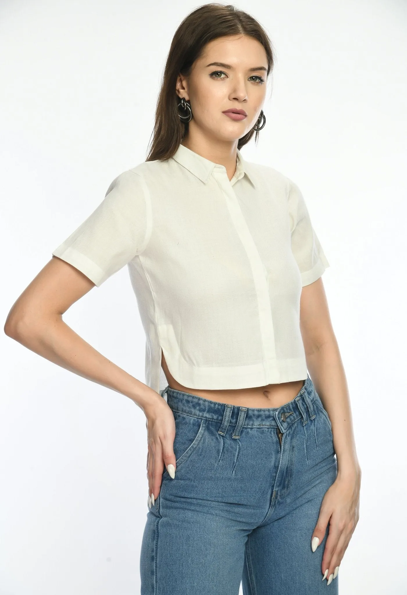 Short Sleeves Cropped Shirt