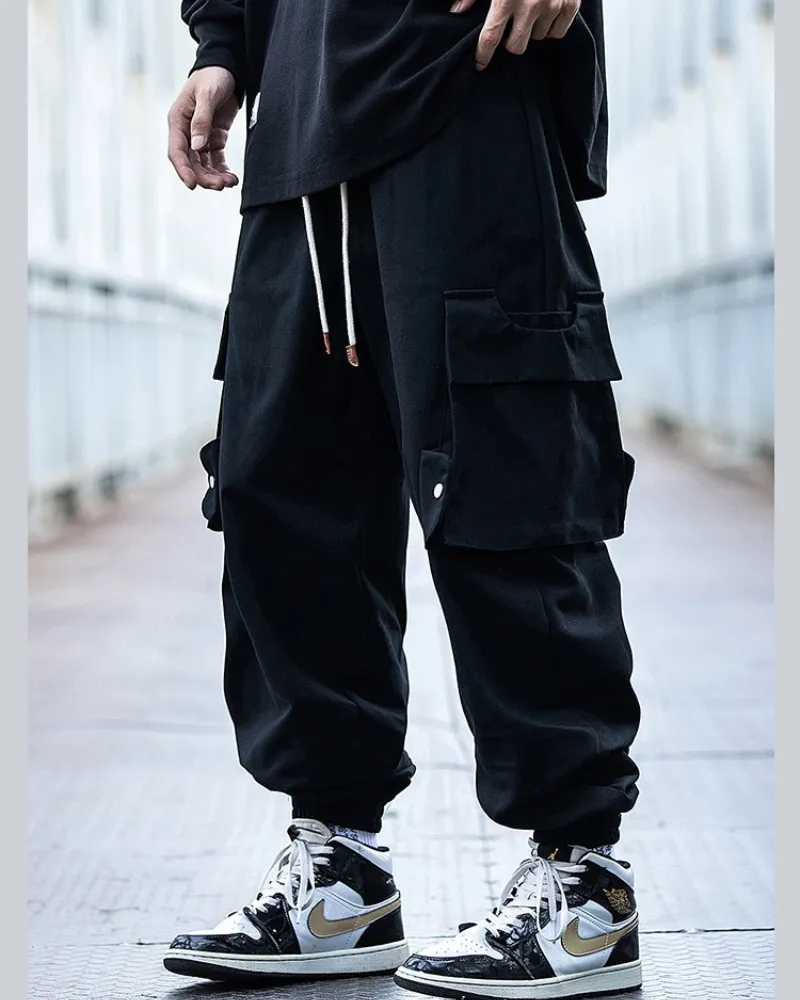 Streetwear Black Loose Large-Pocket Cargo Pants