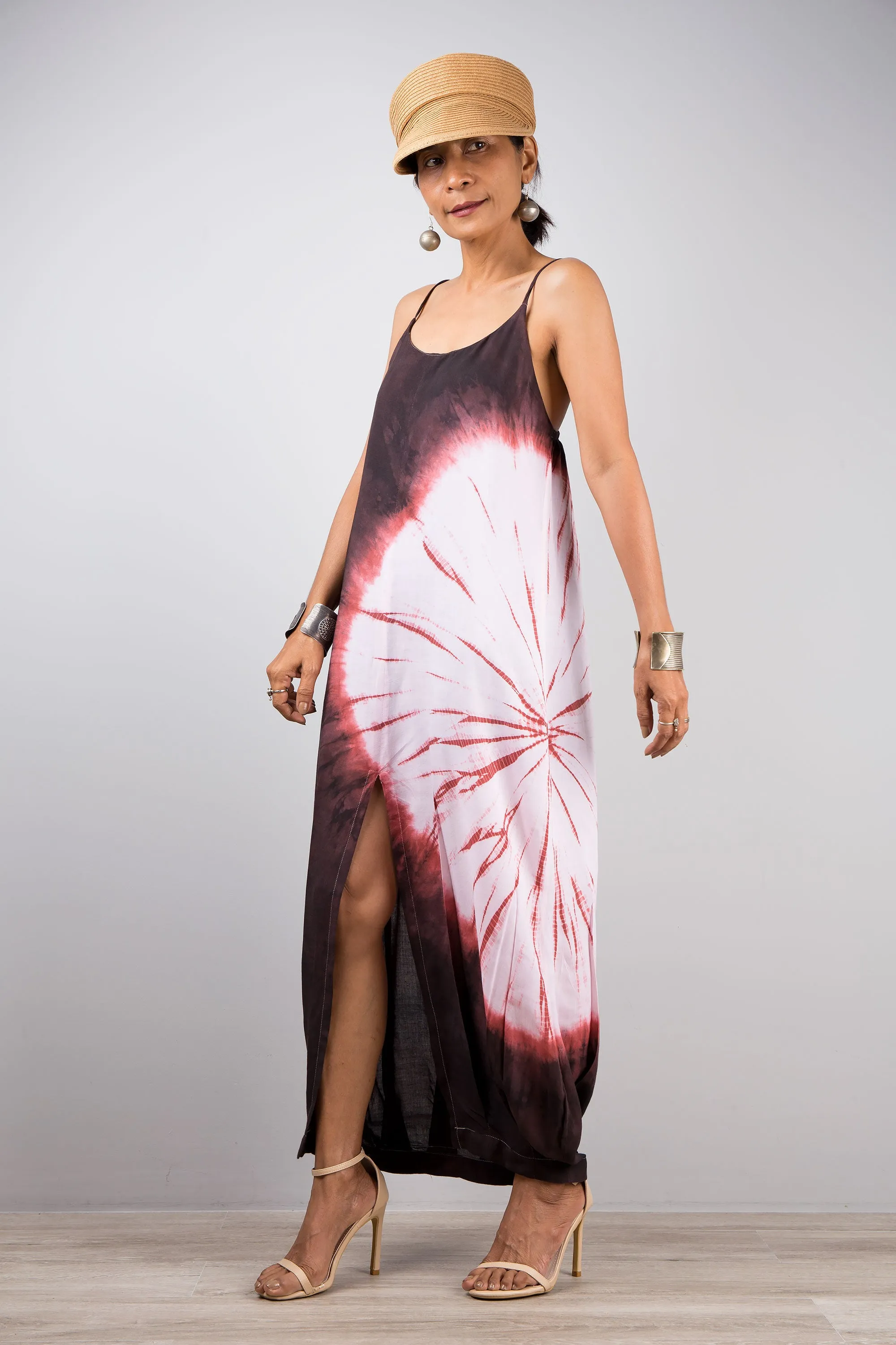 Tie dye strap dress with split