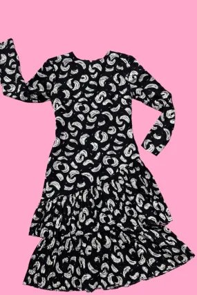 Vintage Feather Print Dress