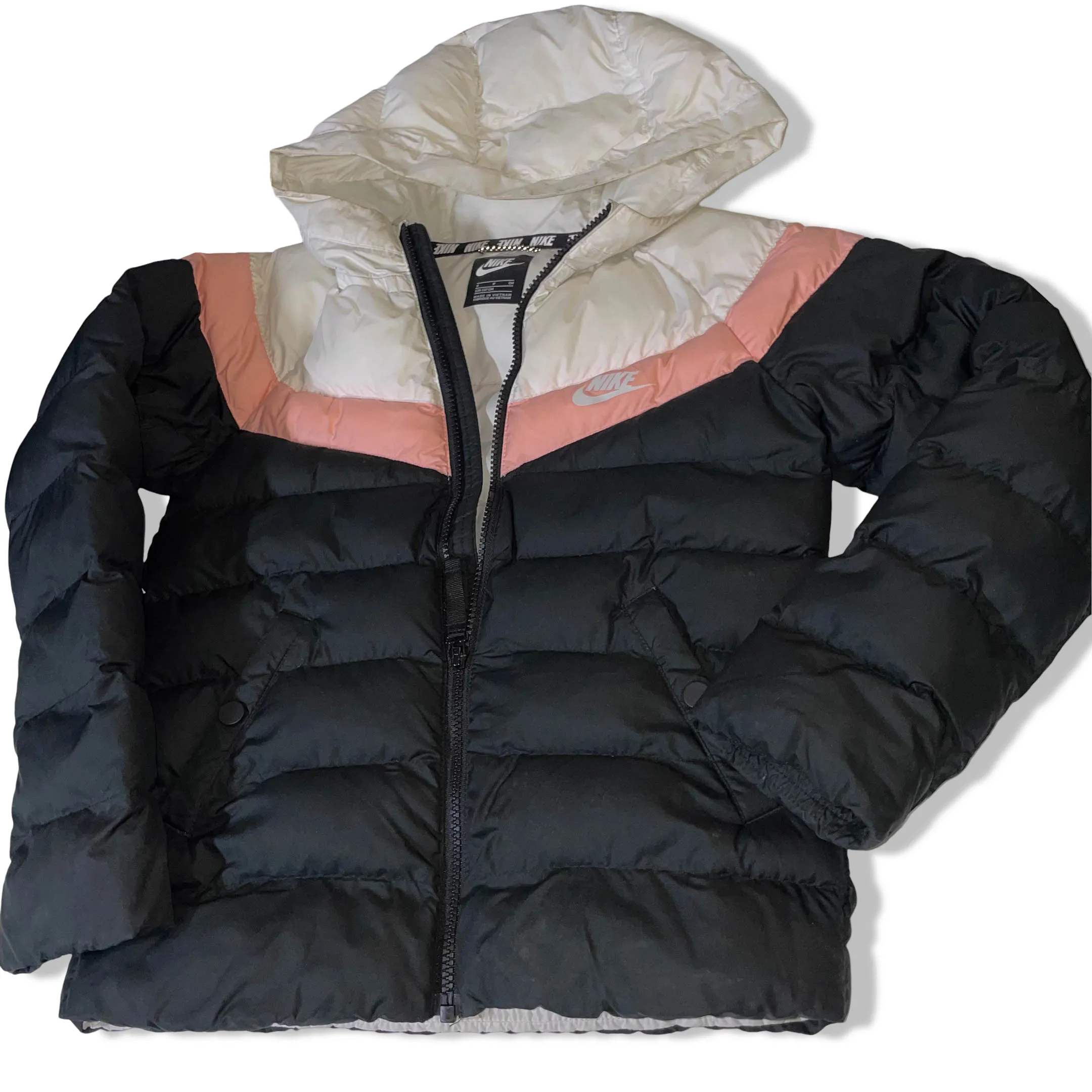 Vintage Nike Just do it puffer padded black hoodie jacket in XS|L22 W16|SKU 3809