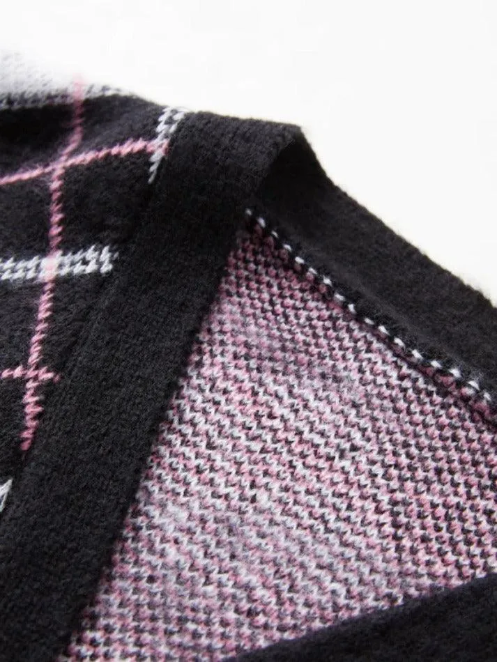 Wenkouban-Spring Casual Outfits Y2K Outfits Check Jacquard Loose Cardigan