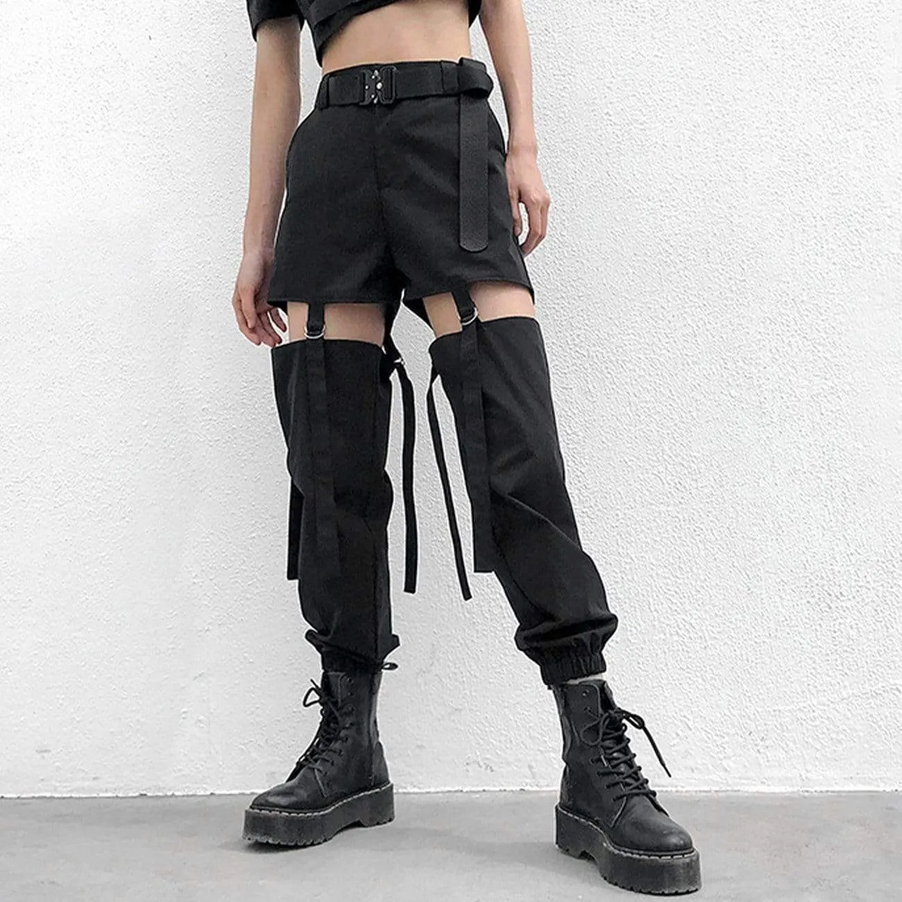 WLS Function Punk Hollow Out Ribbons Pants
