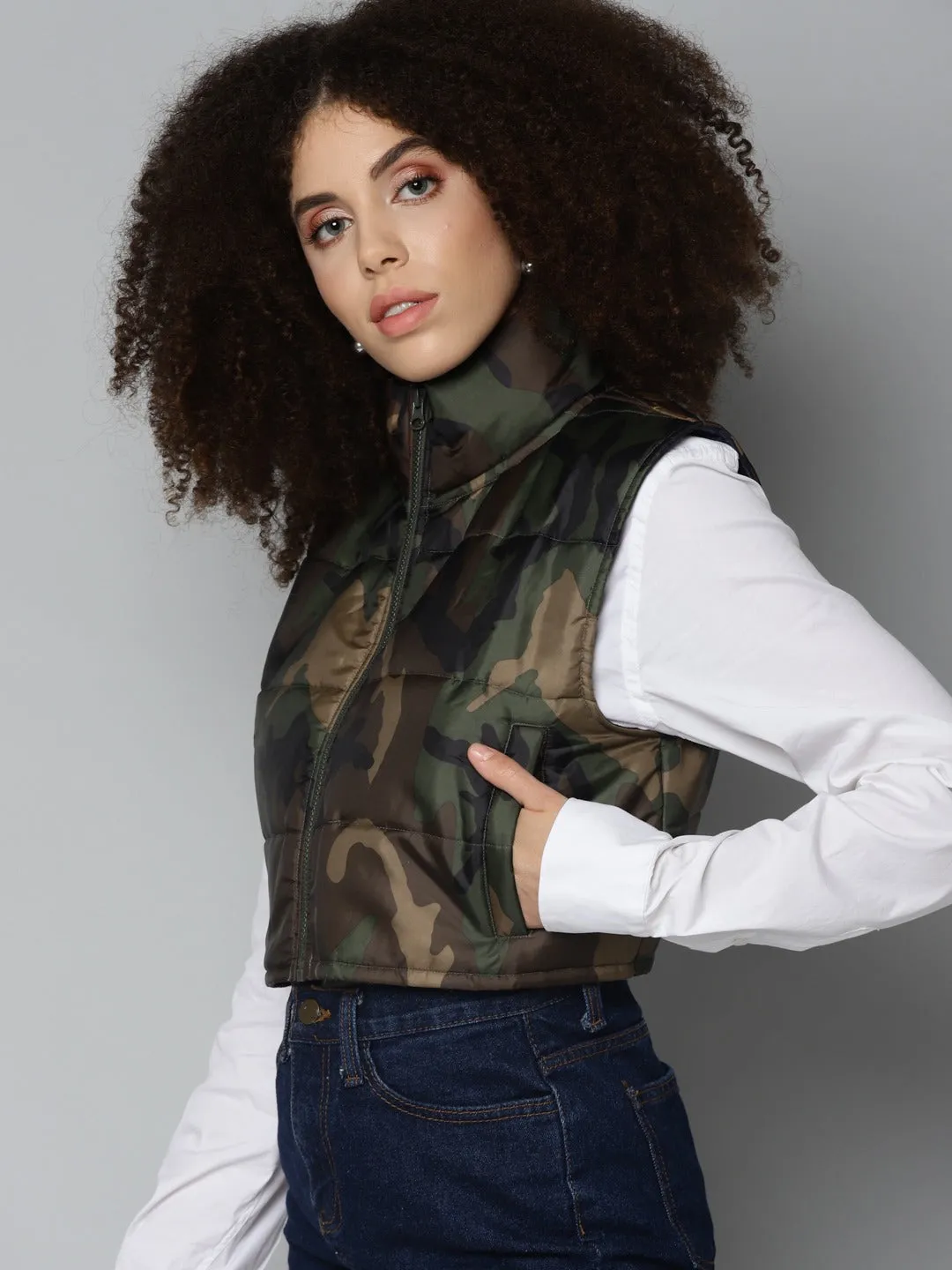 Women Green Camouflage Jacket