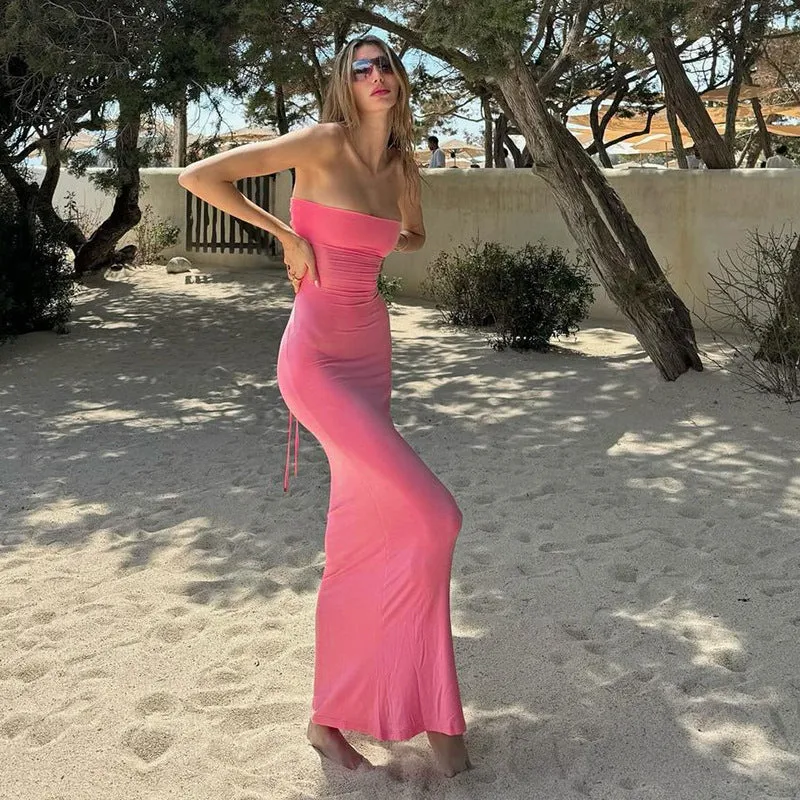 Women's Summer Sexy Strapless Backless Tie Dress