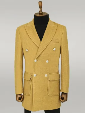 WSS Metal Buttons Wool Cashmere Tan Men Double Breasted Coat  - Singen