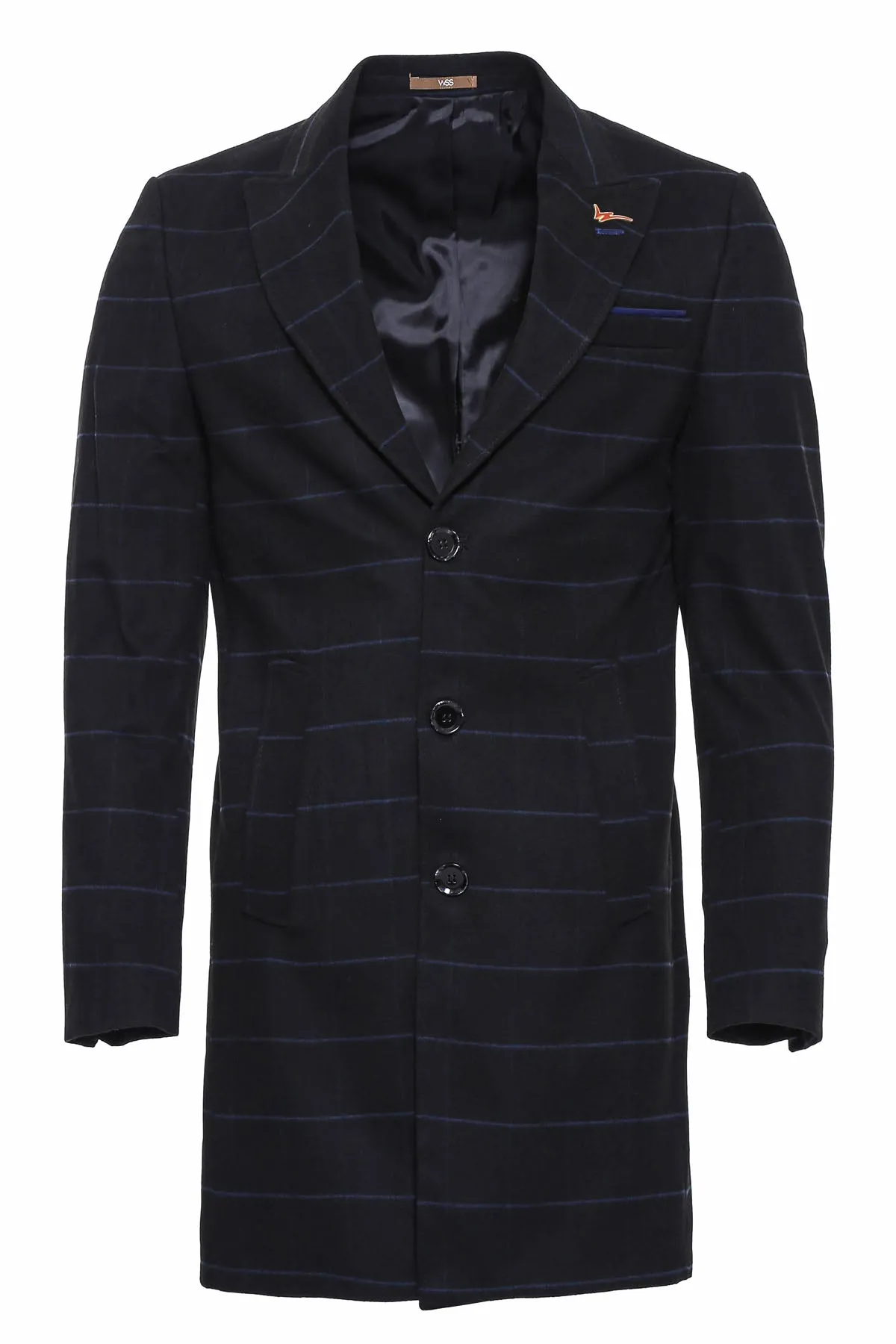 WSS Wide Pointed Collar Black Men Coat  - Singen
