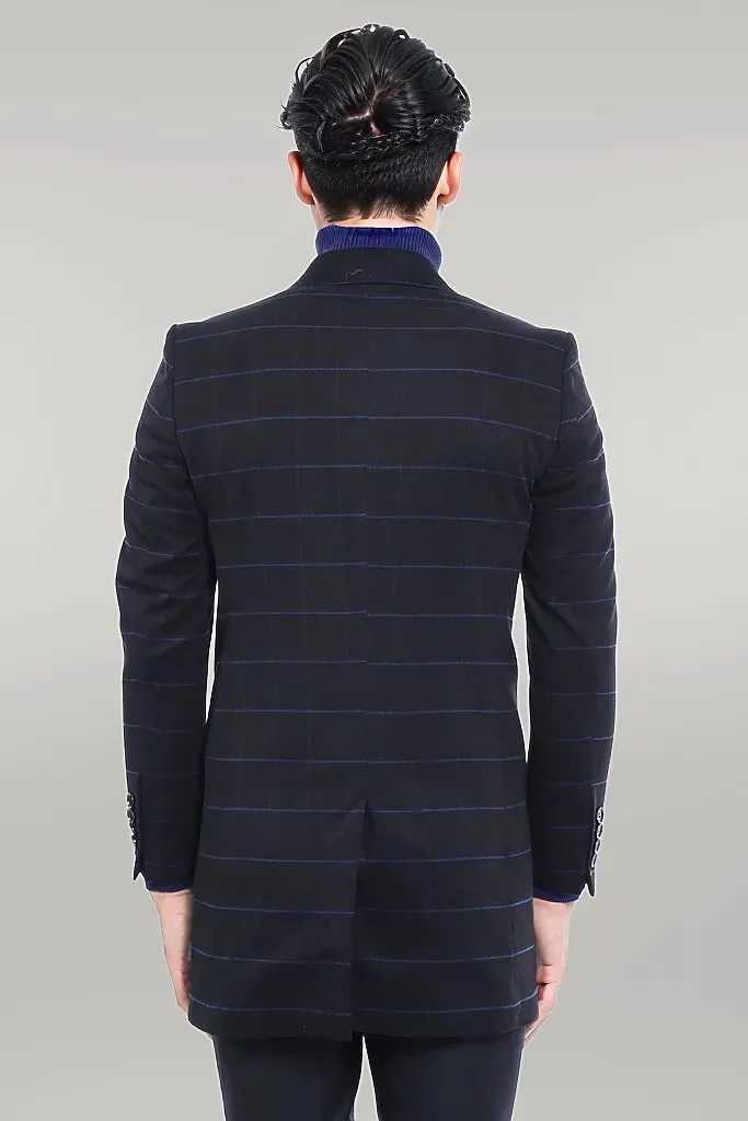 WSS Wide Pointed Collar Black Men Coat  - Singen